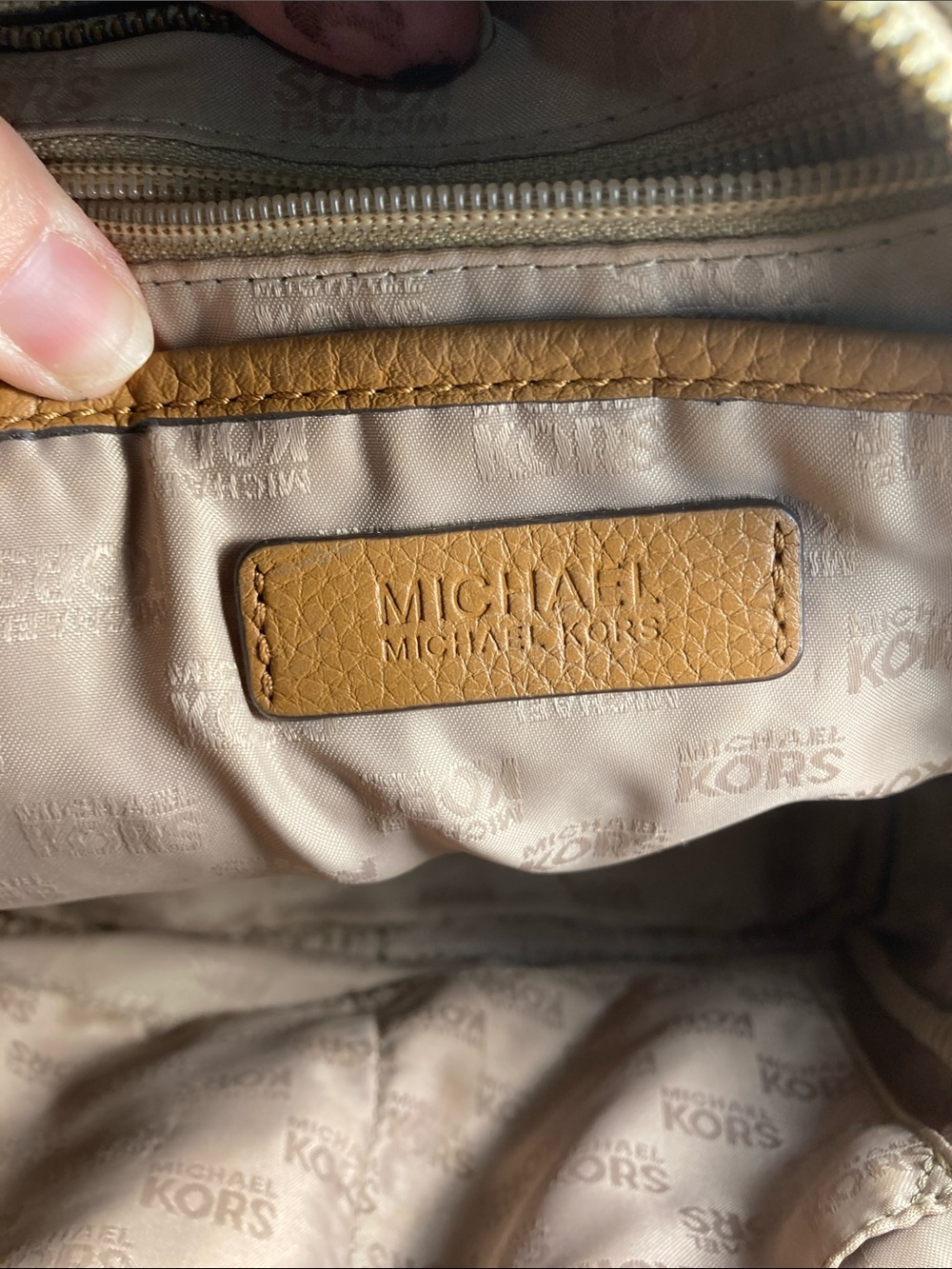 Michael Kors Cream and Tan MK Logo Studded Abbey Medium Backpack - Picture 12 of 12